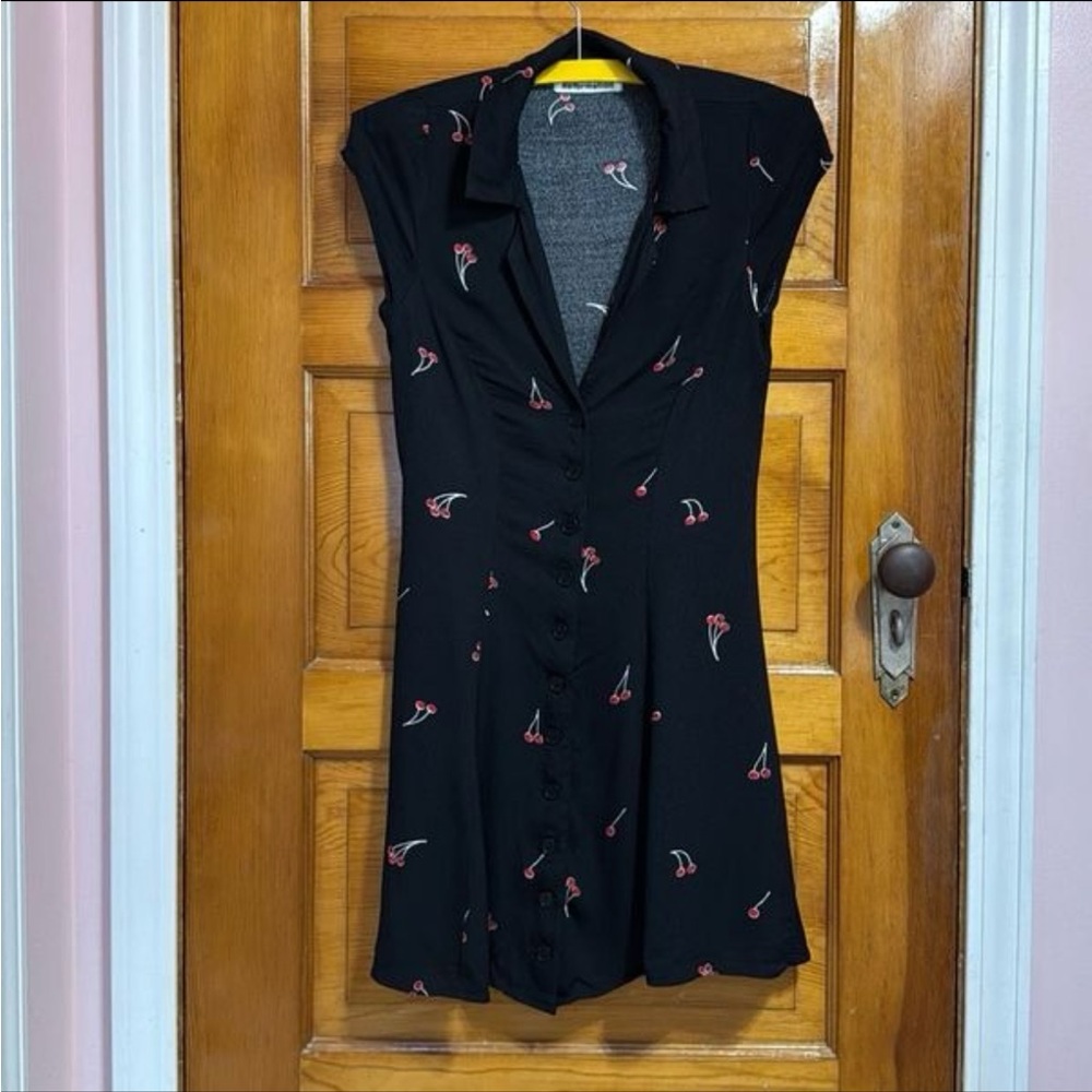 Reformation Charcoal Dress with Cherry Accents
